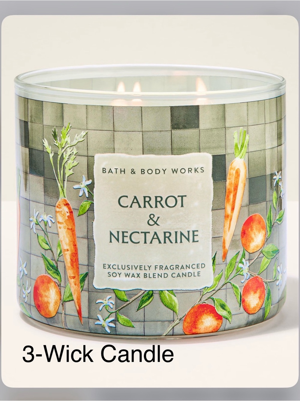 NEW! Bath & Body Works Carrot & Nectarine 3-Wick Candle w Decorative Metal Lid